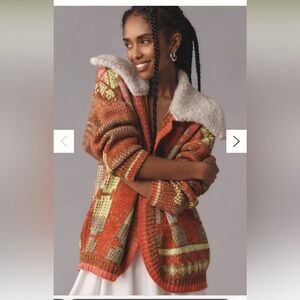 ⭐️NWT Anthropologie Cozy Multicolor Cardigan with Faux Fur Collar⭐️